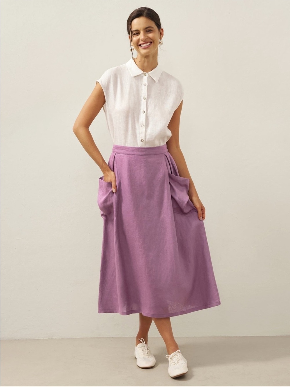 Lintico Marina Linen Midi Skirt in Dusty Lavender Size large